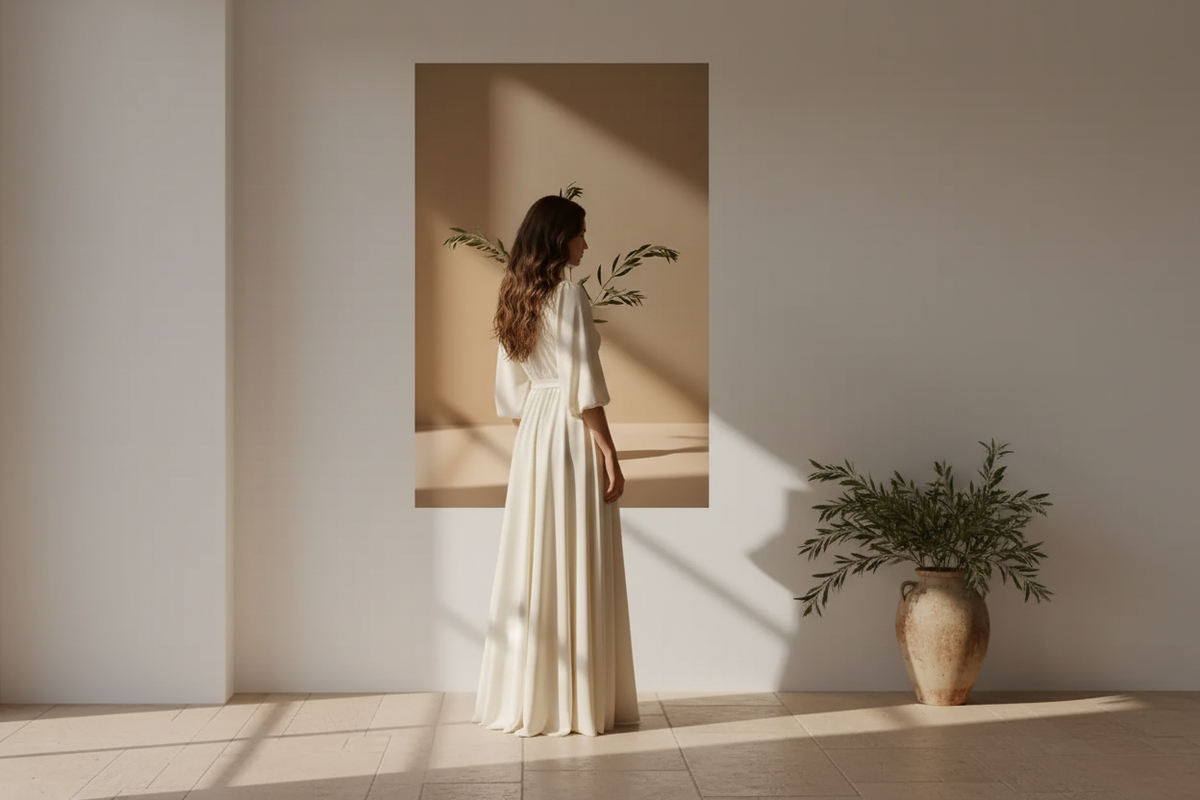 Femme devant une affiche olivier
