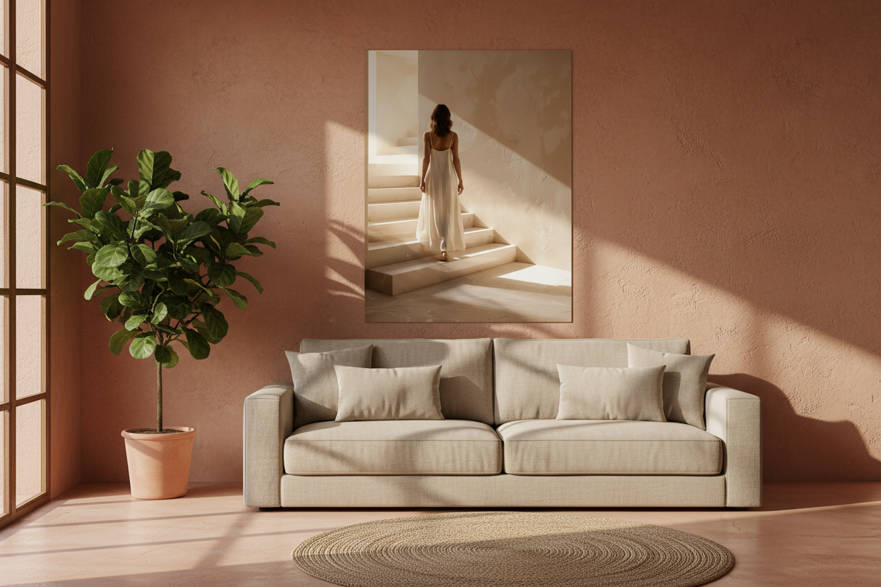 Mur terracotta avec l'affiche Escalier de Sable