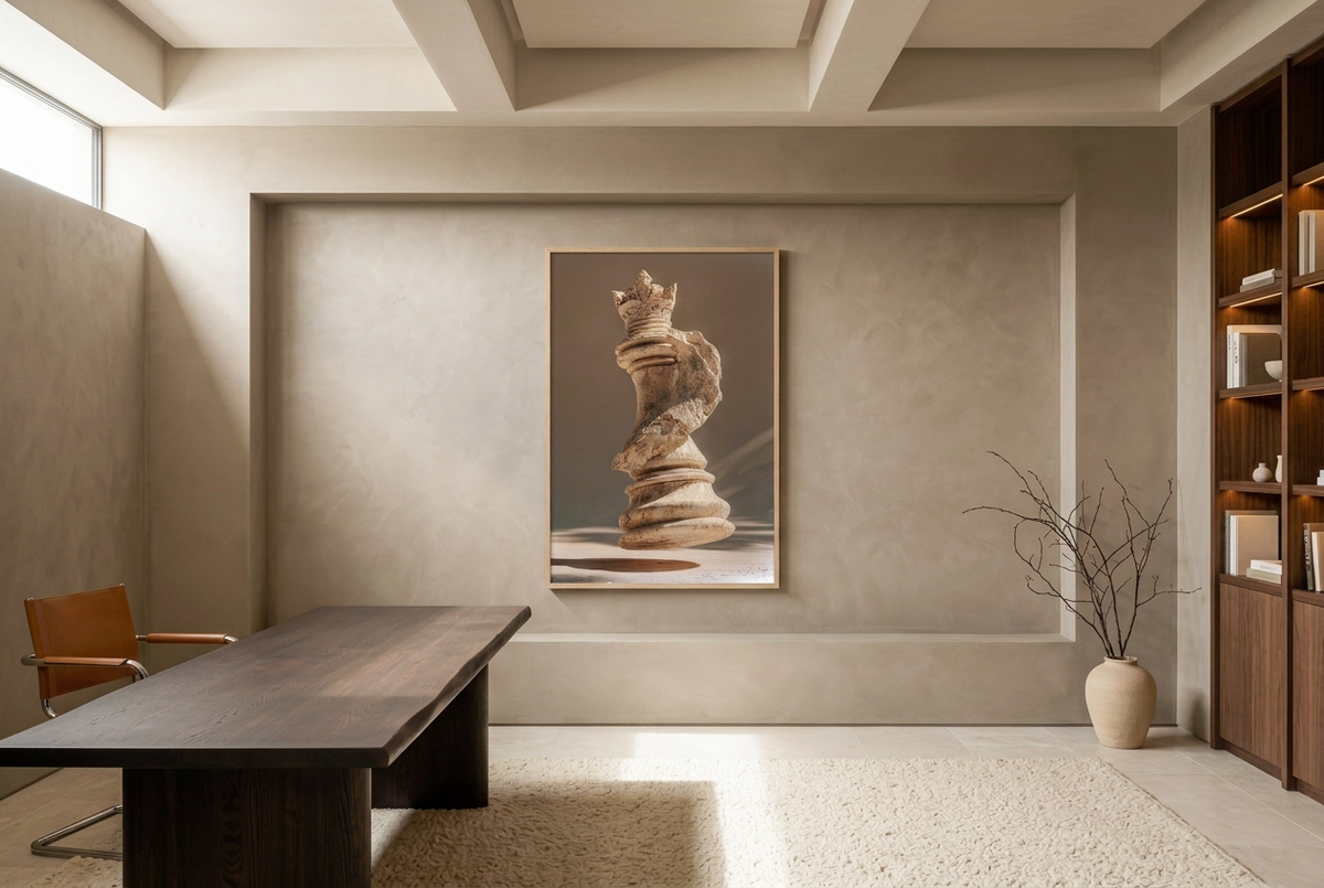 Illusion — twisted sculpture poster, in a bright dining room
