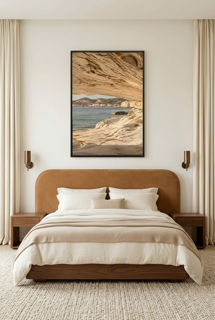 The Way Out to Sea — poster in a black frame in a bedroom