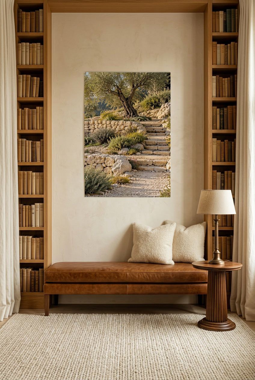 L'Escalier des Restanques — affiche sans cadre dans une bibliothèque