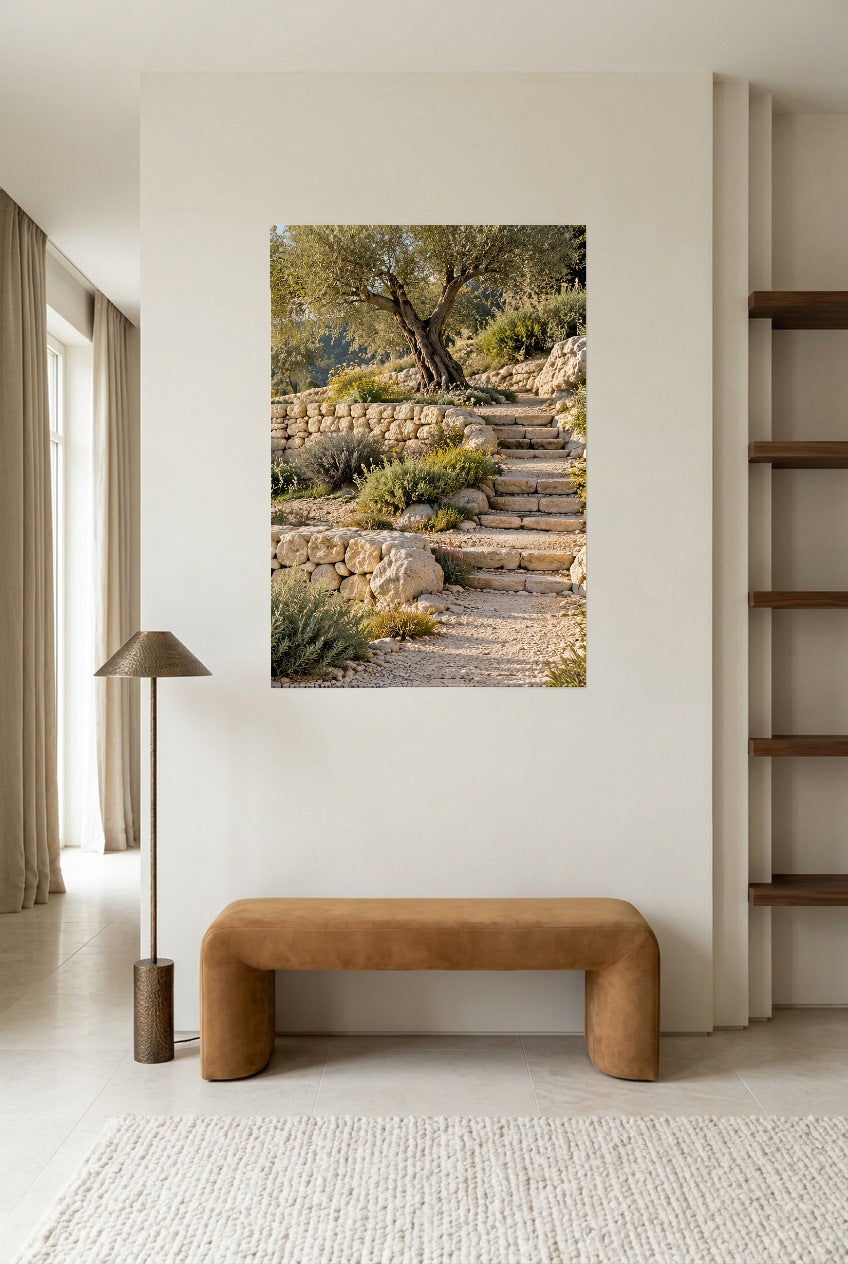 L'Escalier des Restanques — affiche sans cadre dans un salon de lecture