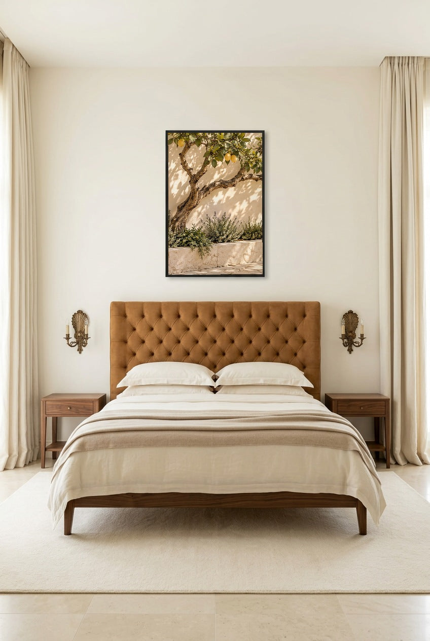 The Lemon Tree Trunk — poster in a black frame in a bedroom