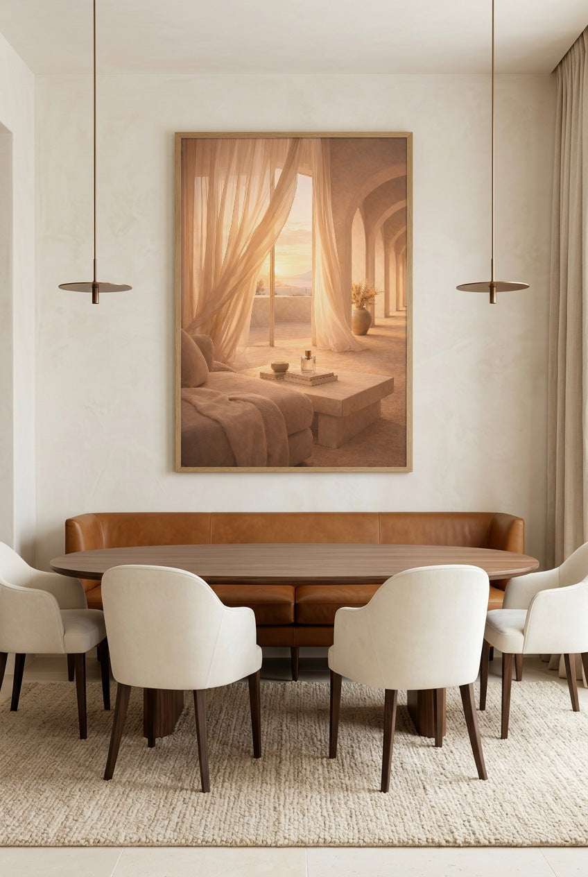 Booglicht — poster in eikenhouten lijst in een eetkamer
