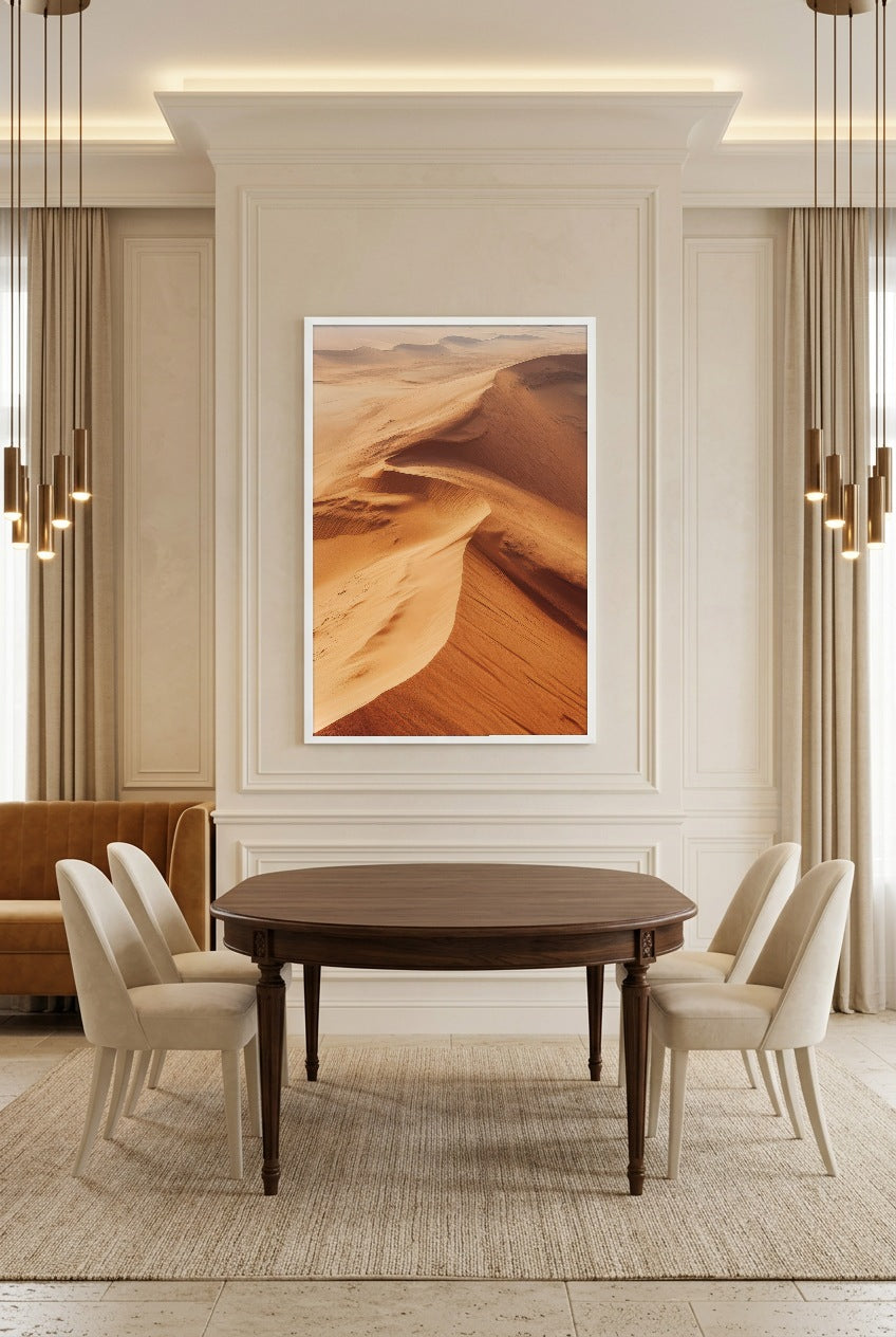 The Crests of the Sahara — poster in a white frame in a dining room