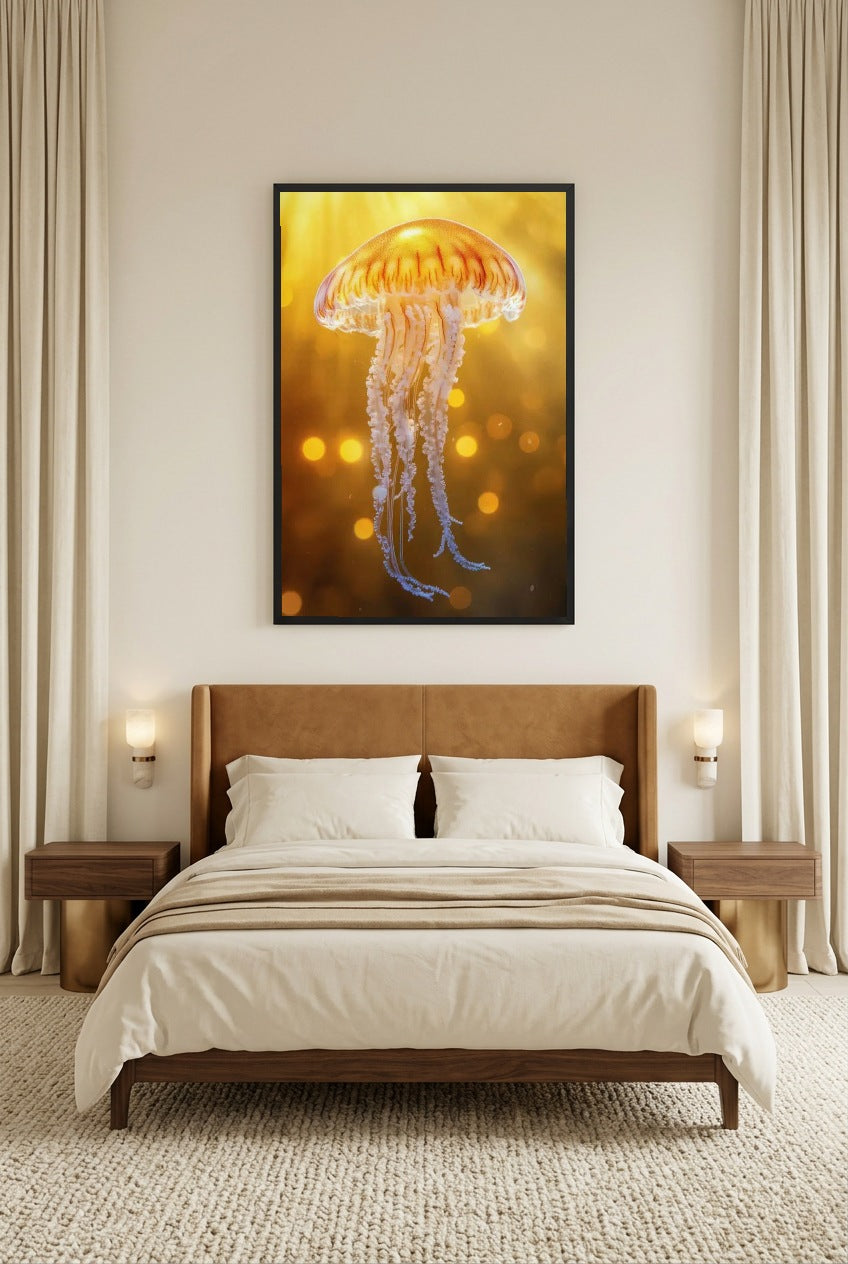 The Dawn — poster in a black frame in a bedroom