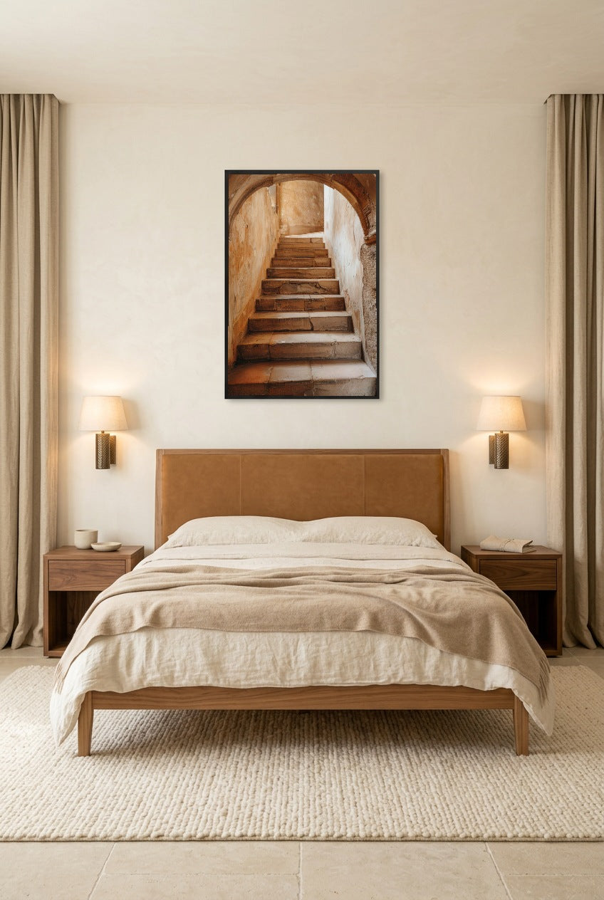 The Ancient Arch — poster in a black frame in a bedroom