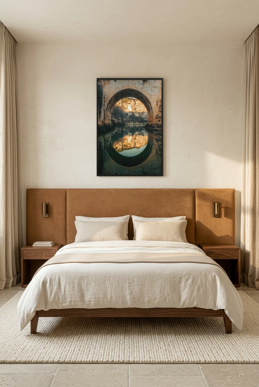 Le Miroir du Pont — poster in a black frame in a bedroom