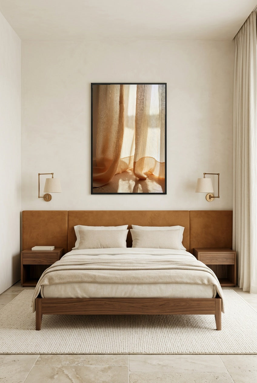 De Gouden Sluier — poster in zwarte lijst in een slaapkamer