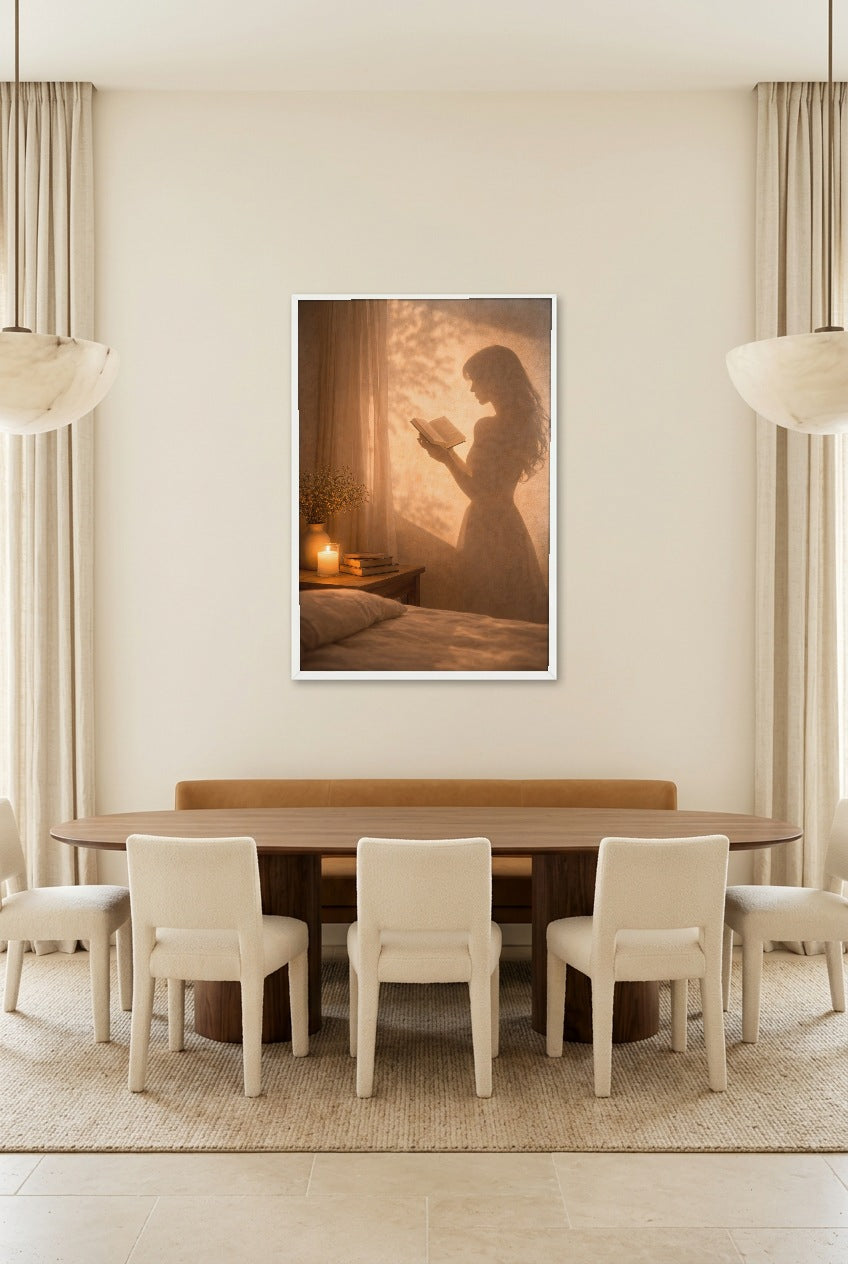 Le Livre du Soir — poster con cornice bianca in una sala da pranzo