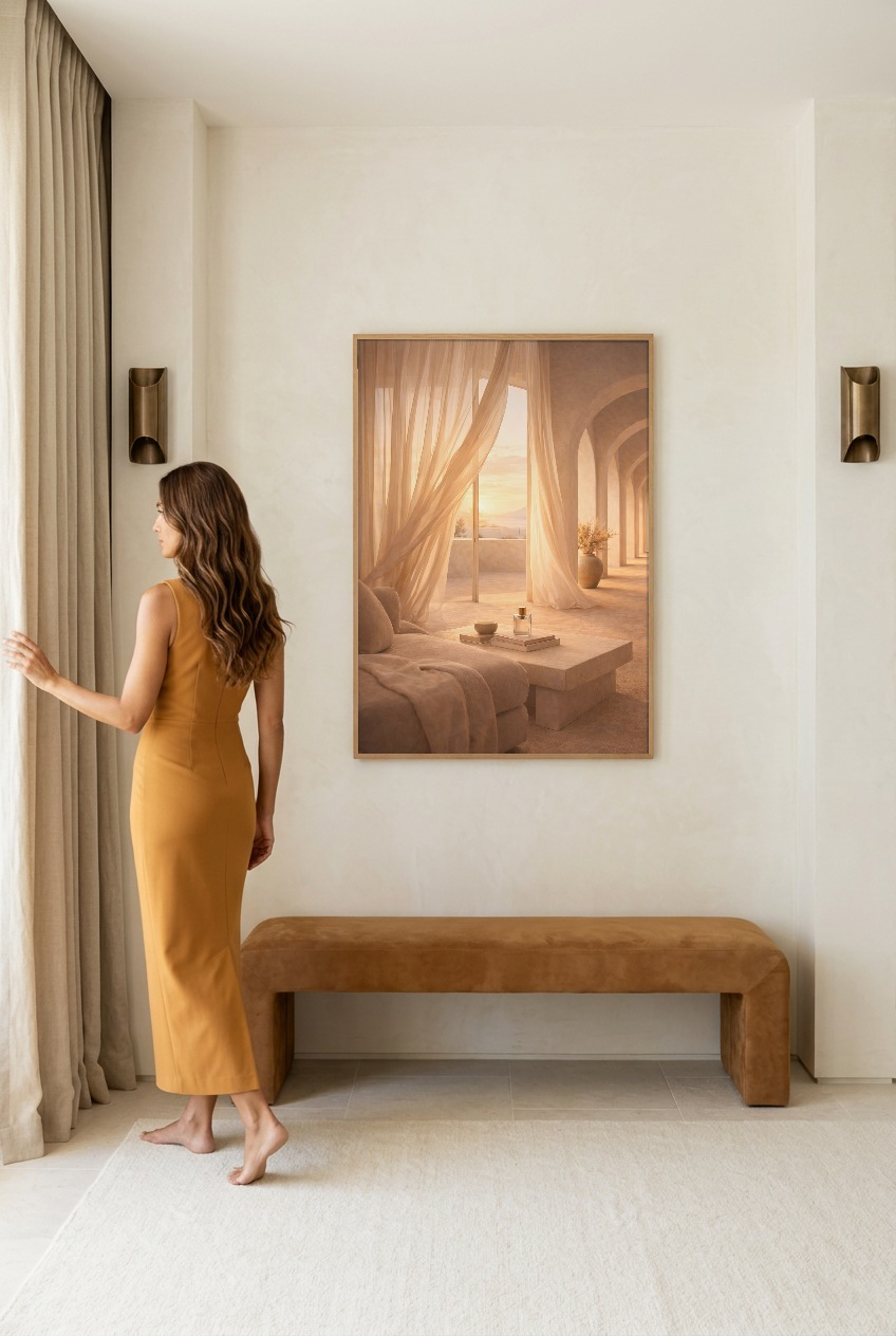 Lumière d’Arc — vrouw voor de poster in eikenhouten lijst
