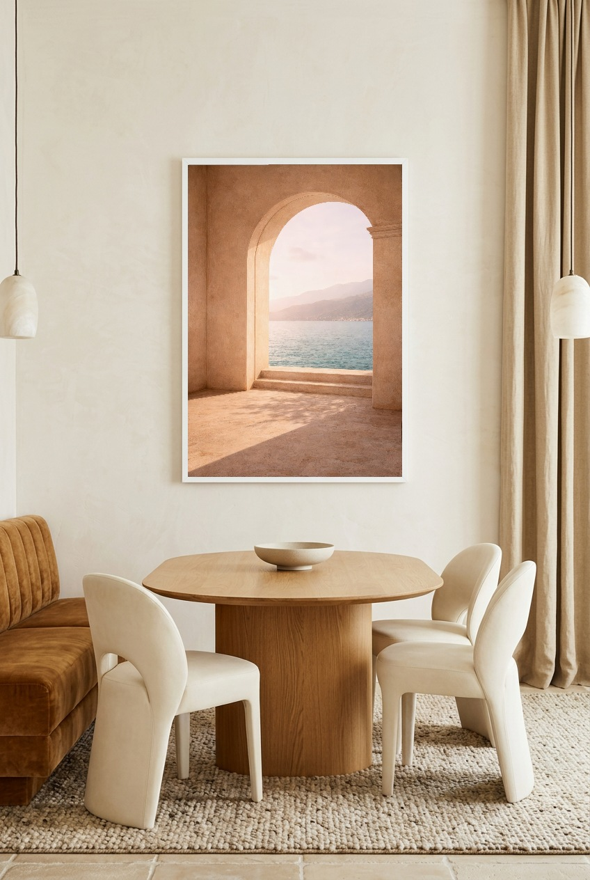 Ouverture sur l'Horizon — poster in witte lijst in een eetkamer