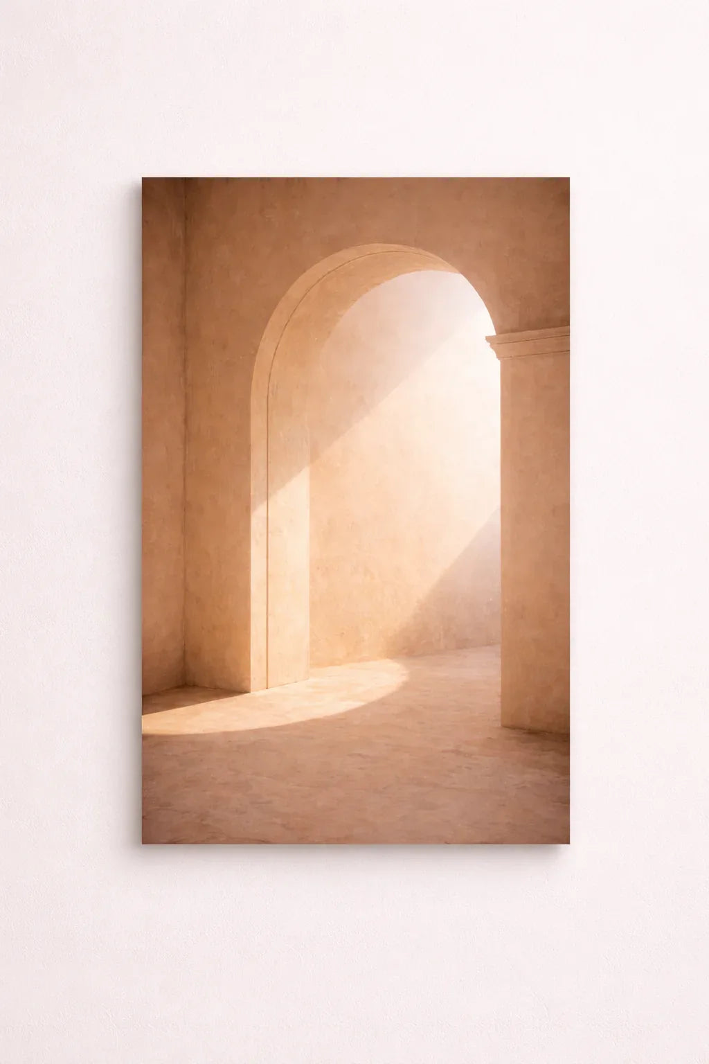 Arche de Lumière poster with soft sunlight through arch, printed on matte art paper, elegant minimalist wall decor