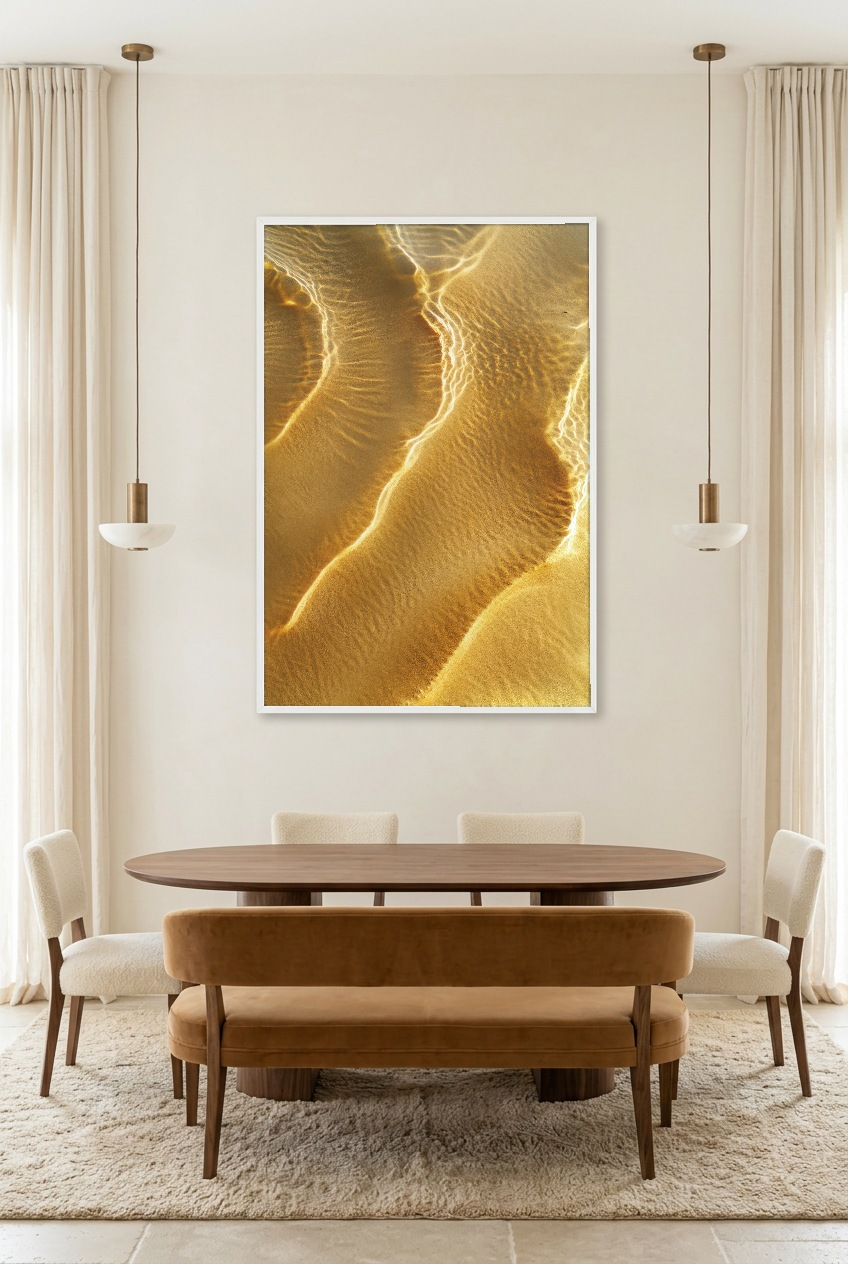 L’Or Du Désert — poster com moldura branca numa sala de jantar
