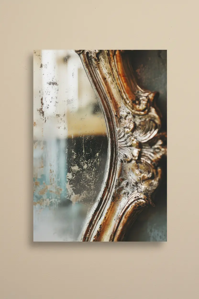 Le Miroir du Temps — Affiche murale minimaliste doré patiné Minérale — affiche murale minimaliste | Cassili-home