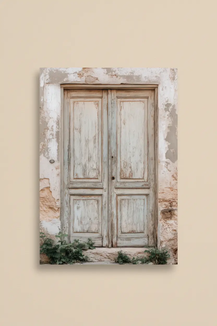La Porte Oubliée — Affiche Murale Minimaliste Beige Gris Architecture — affiche murale minimaliste | Cassili-home