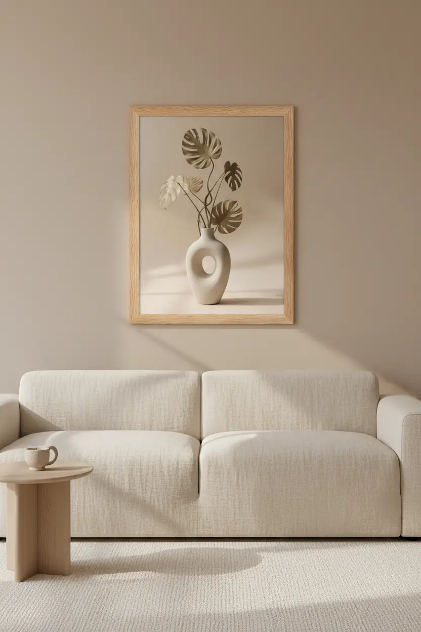 Vase & Monstera Séché — Affiche Murale Minimaliste Beige Et Vert Mer — affiche murale minimaliste | Cassili-home