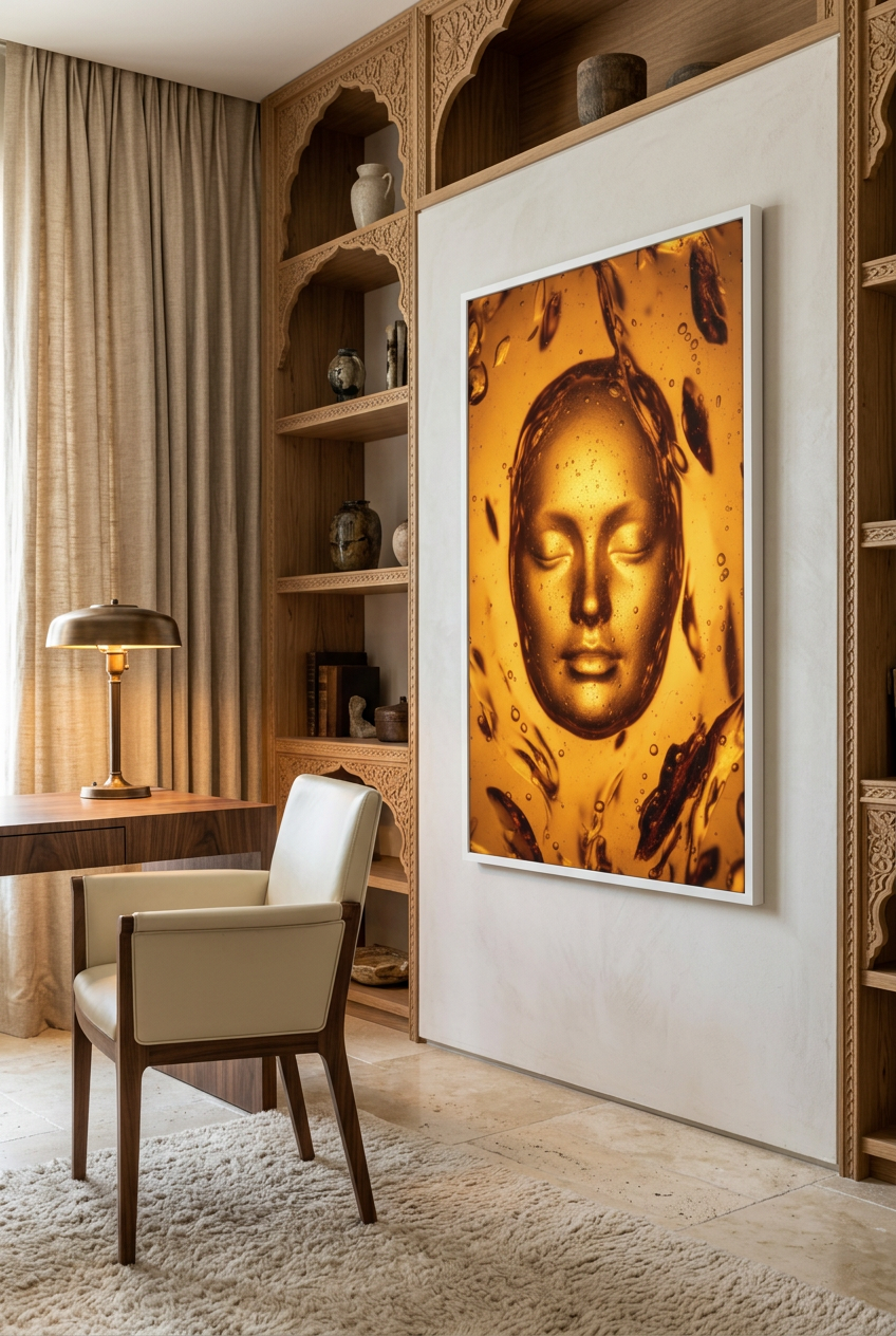 Gold Bath — poster in a white frame in a home office