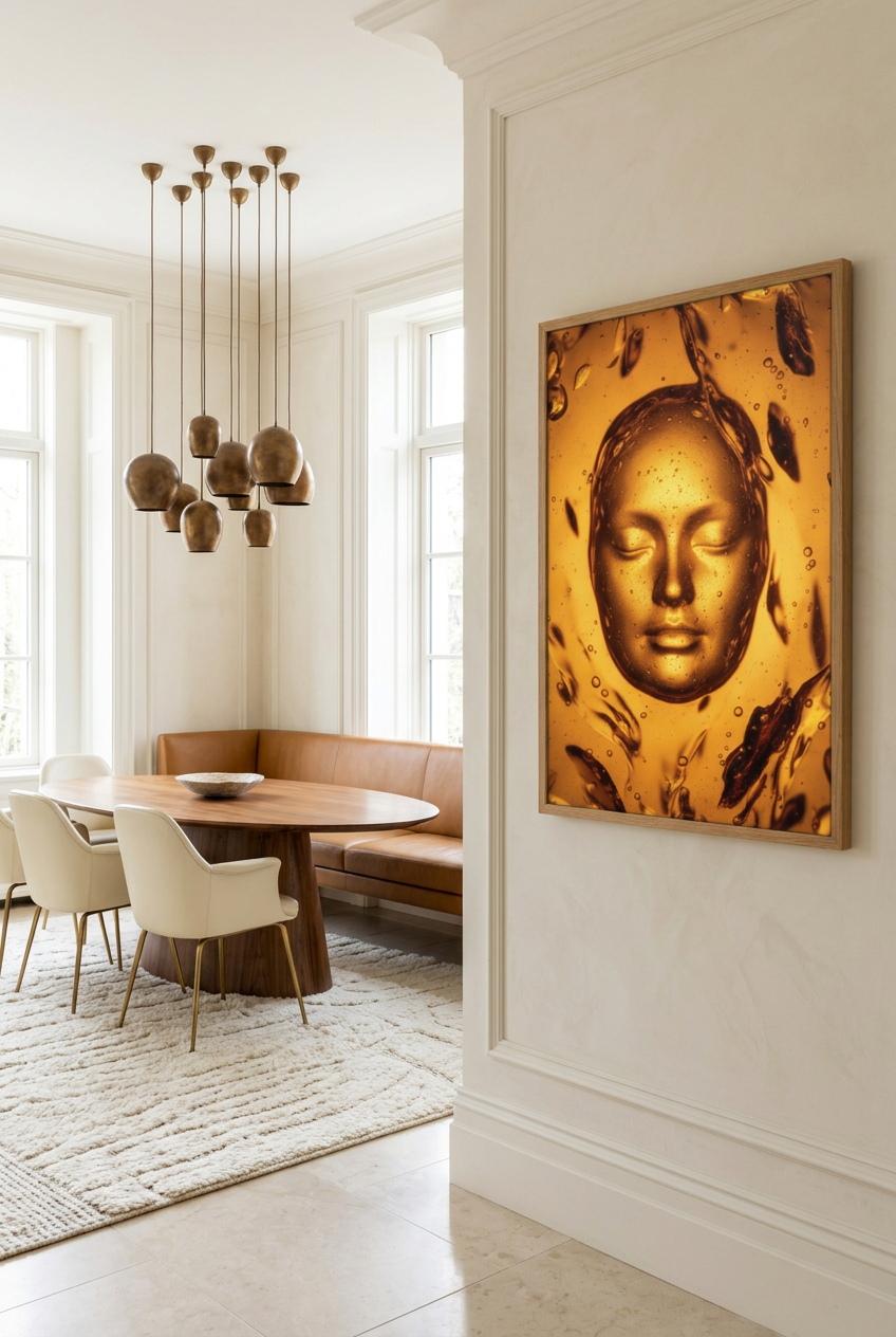 Gold Bath — poster in an oak frame in a dining room