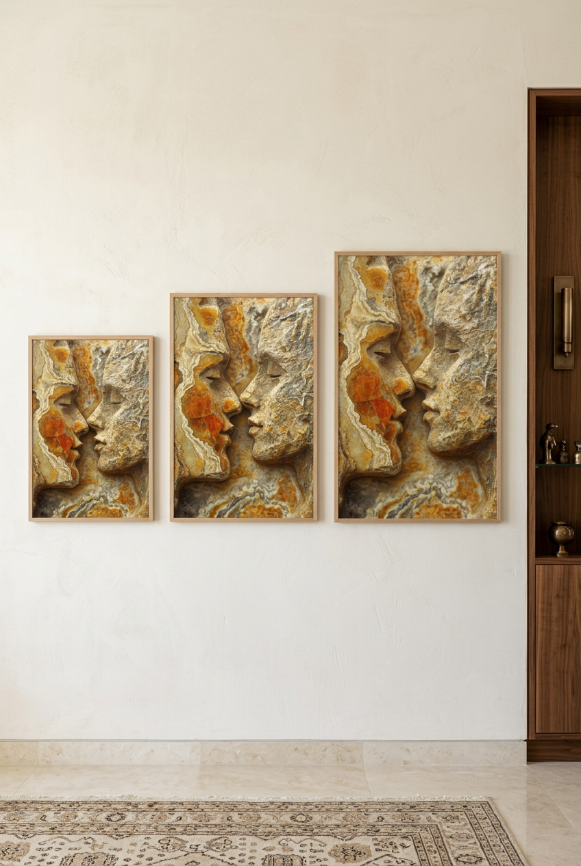 Ember — three sizes of the poster in oak frames