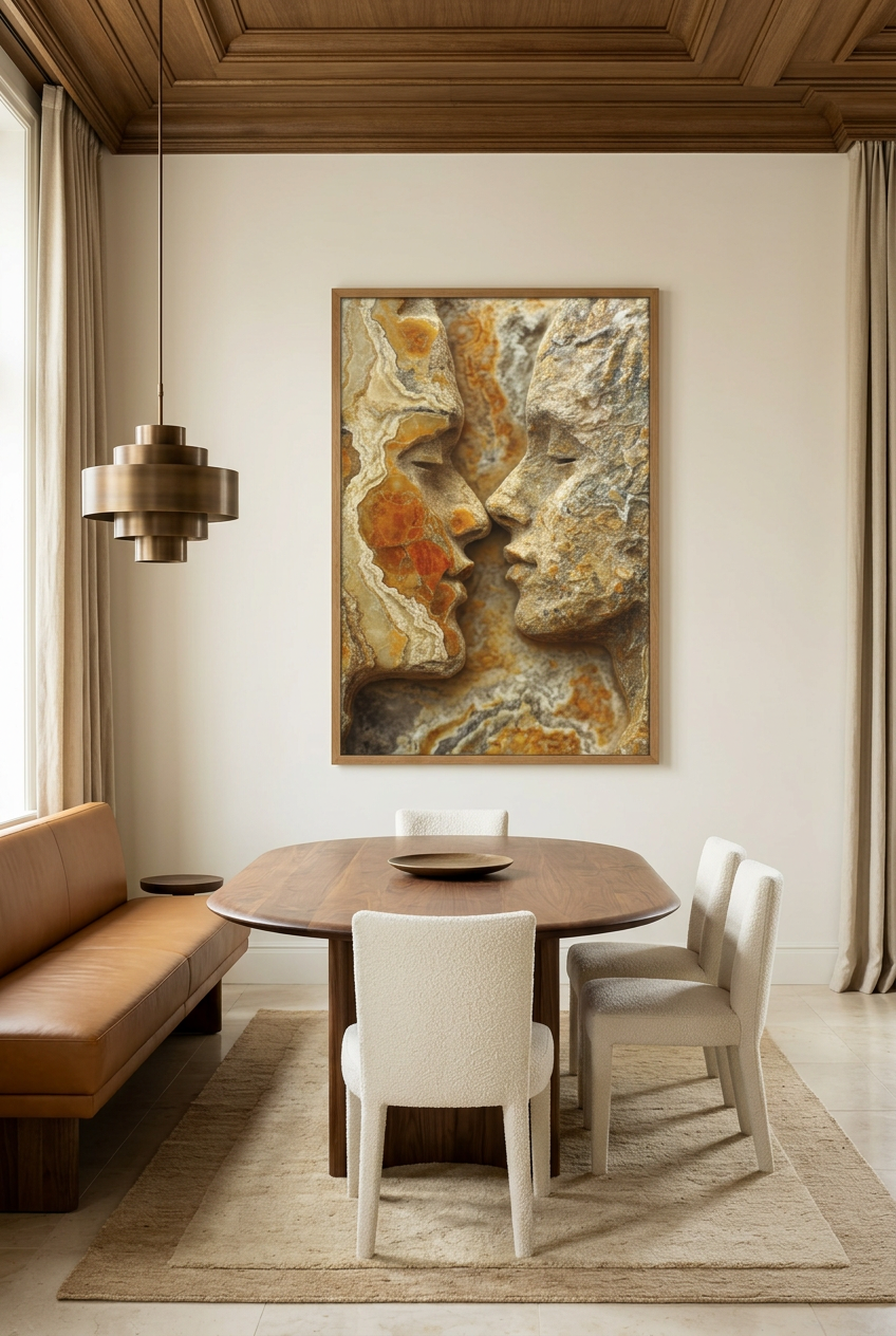 Ember — poster in an oak frame in a dining room