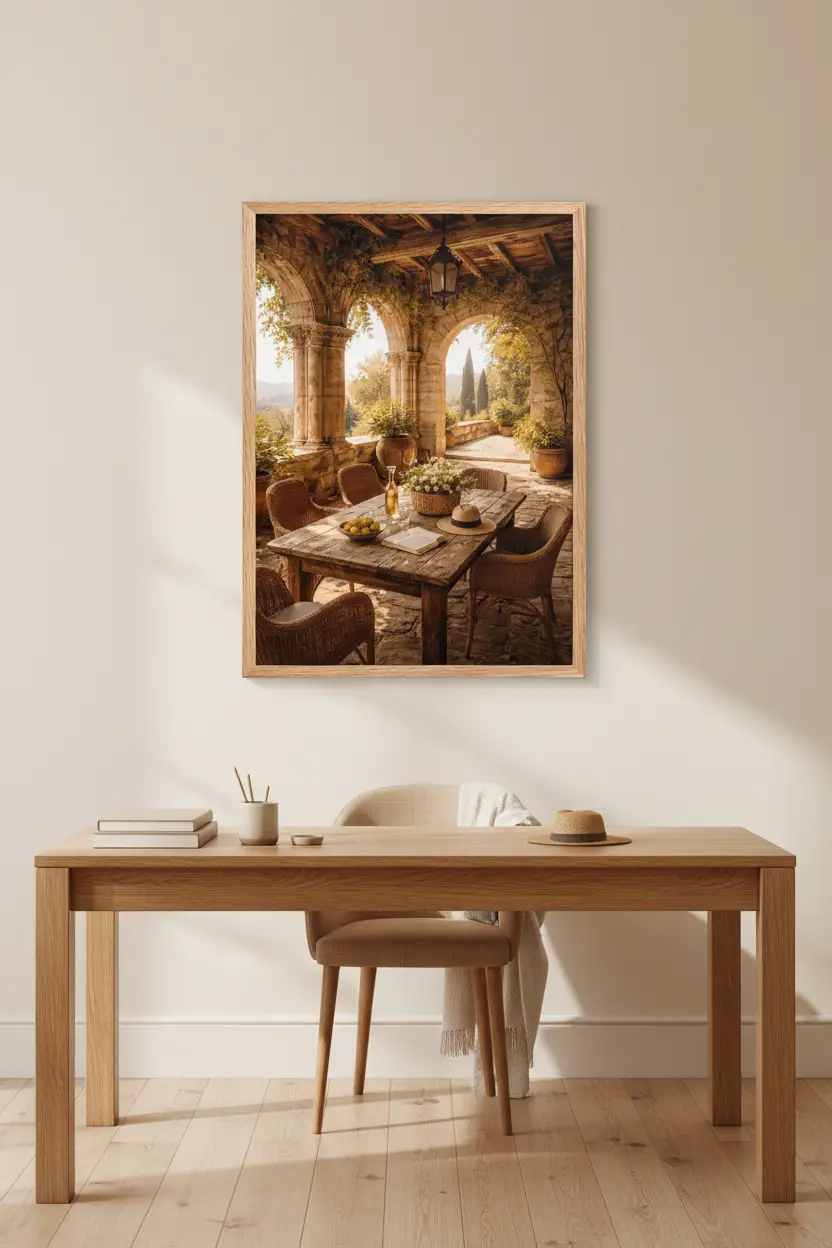 Terrasse de Provence — Affiche Murale Minimaliste Doré Architecture Méditerranéenne — affiche murale minimaliste | Cassili-home