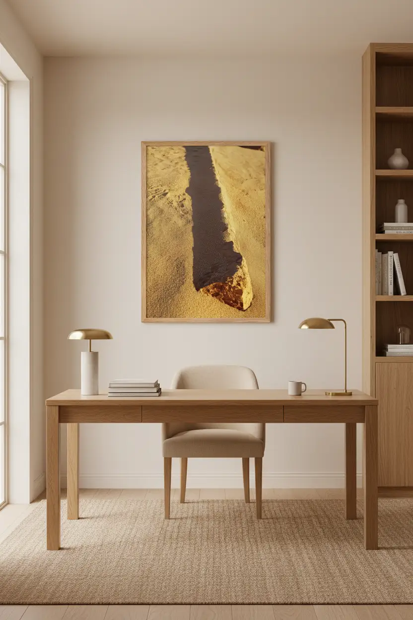 L’Ombre de Pierre — Affiche murale minimaliste sable doré et ombre — affiche murale minimaliste | Cassili-home