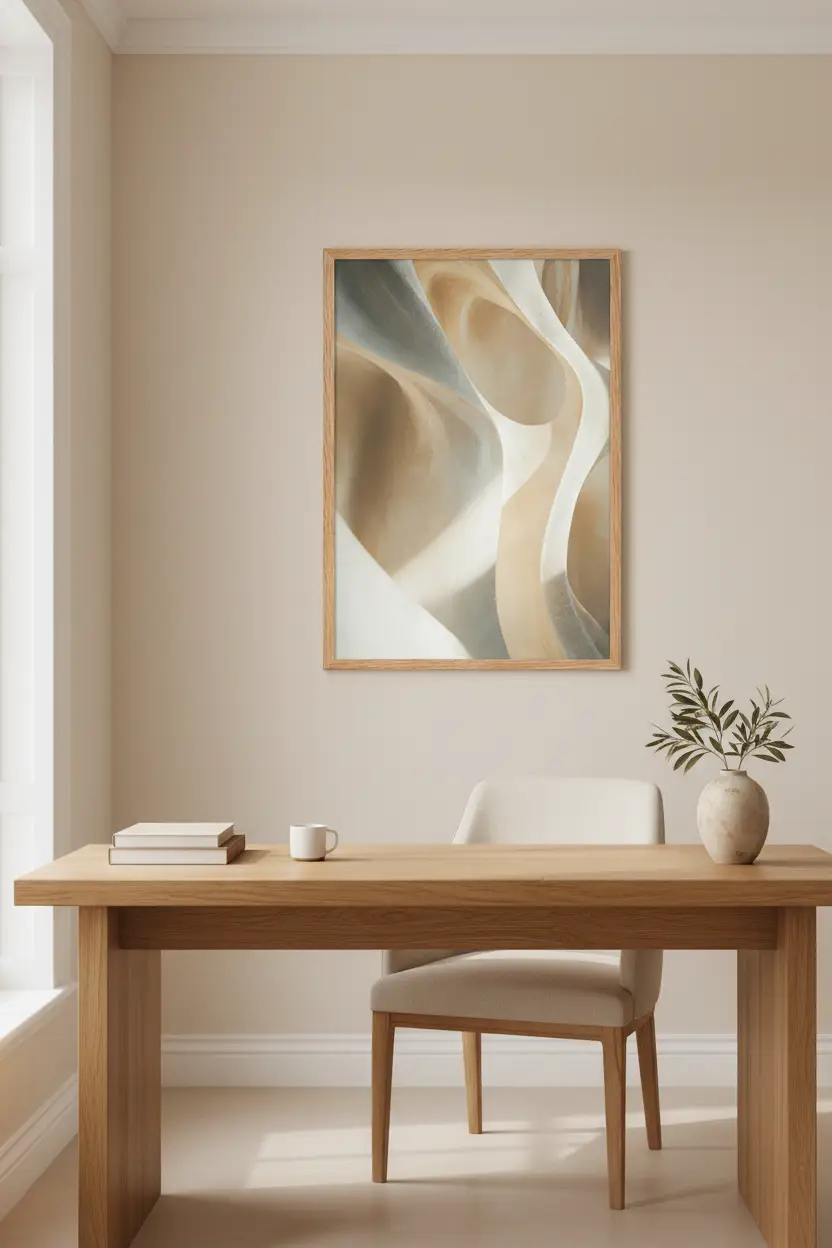 Les Vagues de Craie — Affiche murale minimaliste blanc beige minérale — affiche murale minimaliste | Cassili-home