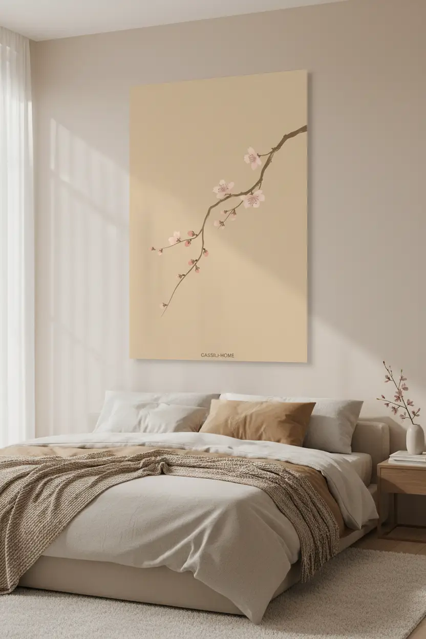 Branche de Cerisier — Affiche Murale Minimaliste Rose et Beige Inspiration Botanique — affiche murale minimaliste | Cassili-home