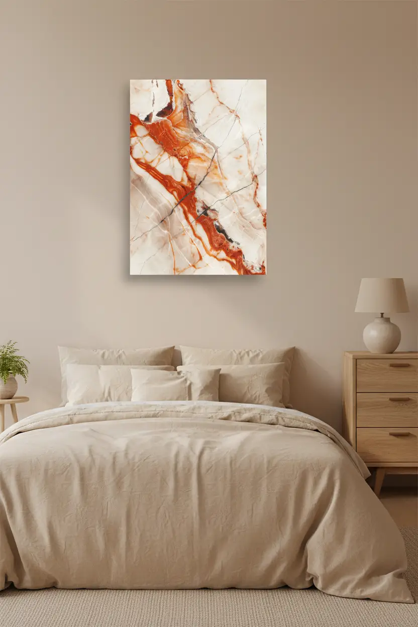La Faille Rouge — Affiche Murale Minimaliste Blanc Ivoire et Rouge Brique Texture Minérale — affiche murale minimaliste | Cassili-home