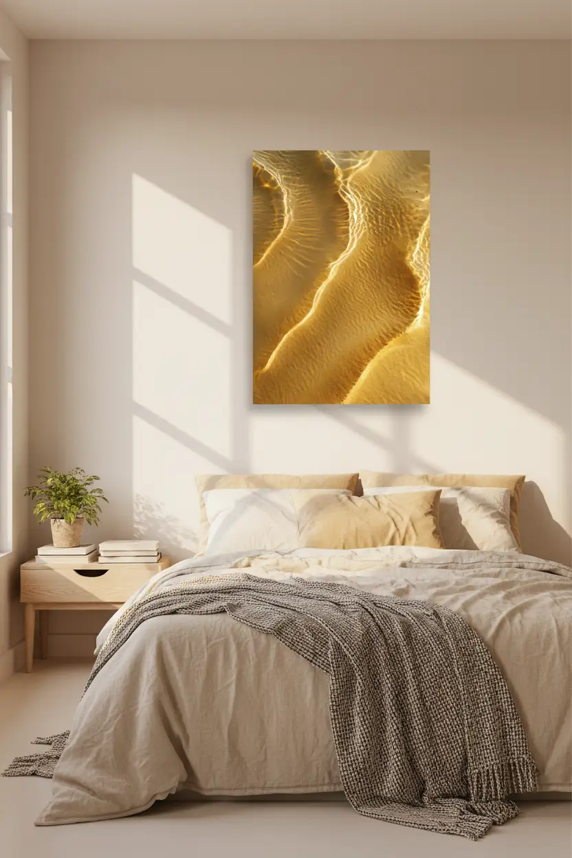 L’Or Du Désert — Affiche Murale Minimaliste Sable Doré Et Dunes Sculptées Sous Lumière Rasante — affiche murale minimaliste | Cassili-home