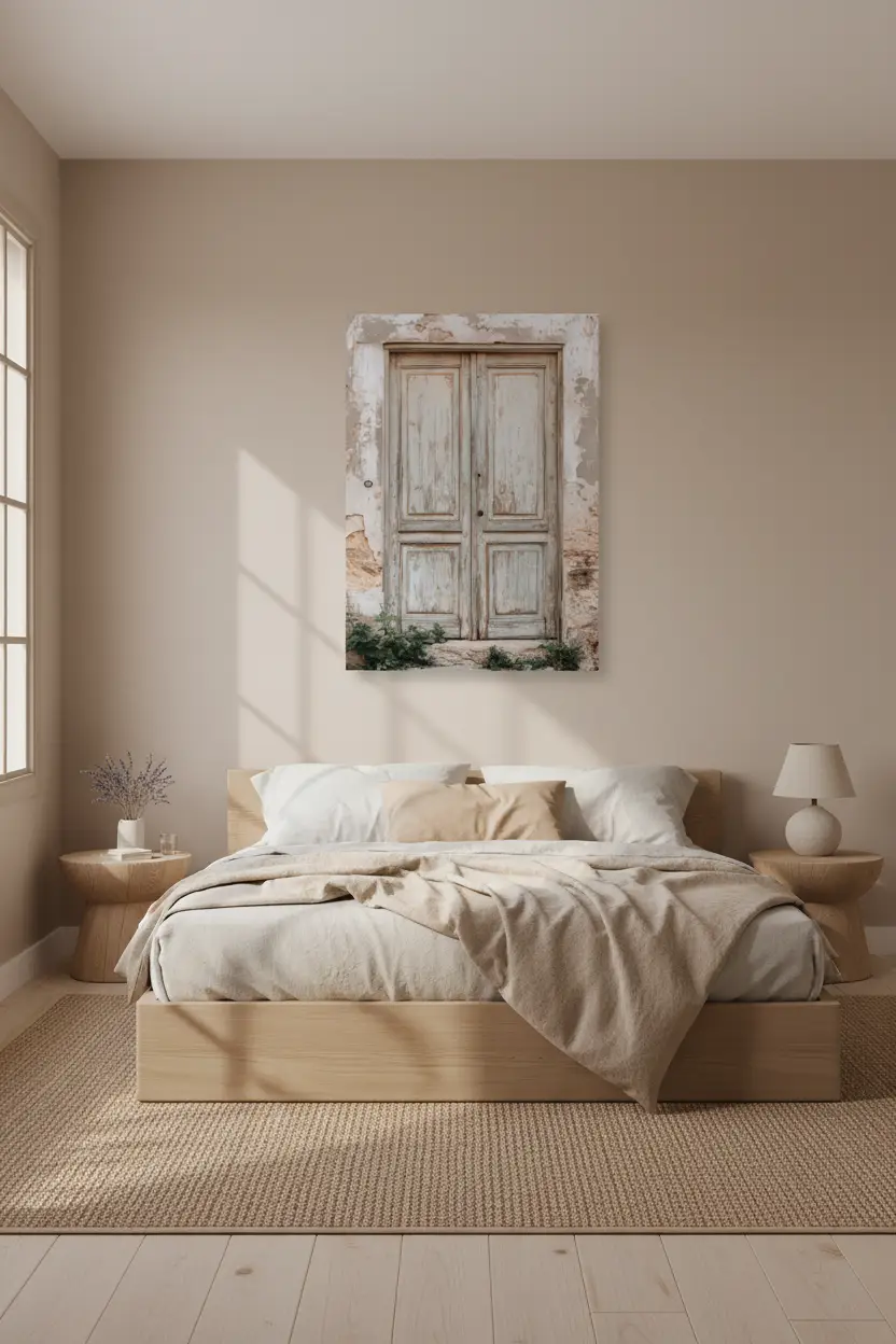 La Porte Oubliée — Affiche Murale Minimaliste Beige Gris Architecture — affiche murale minimaliste | Cassili-home