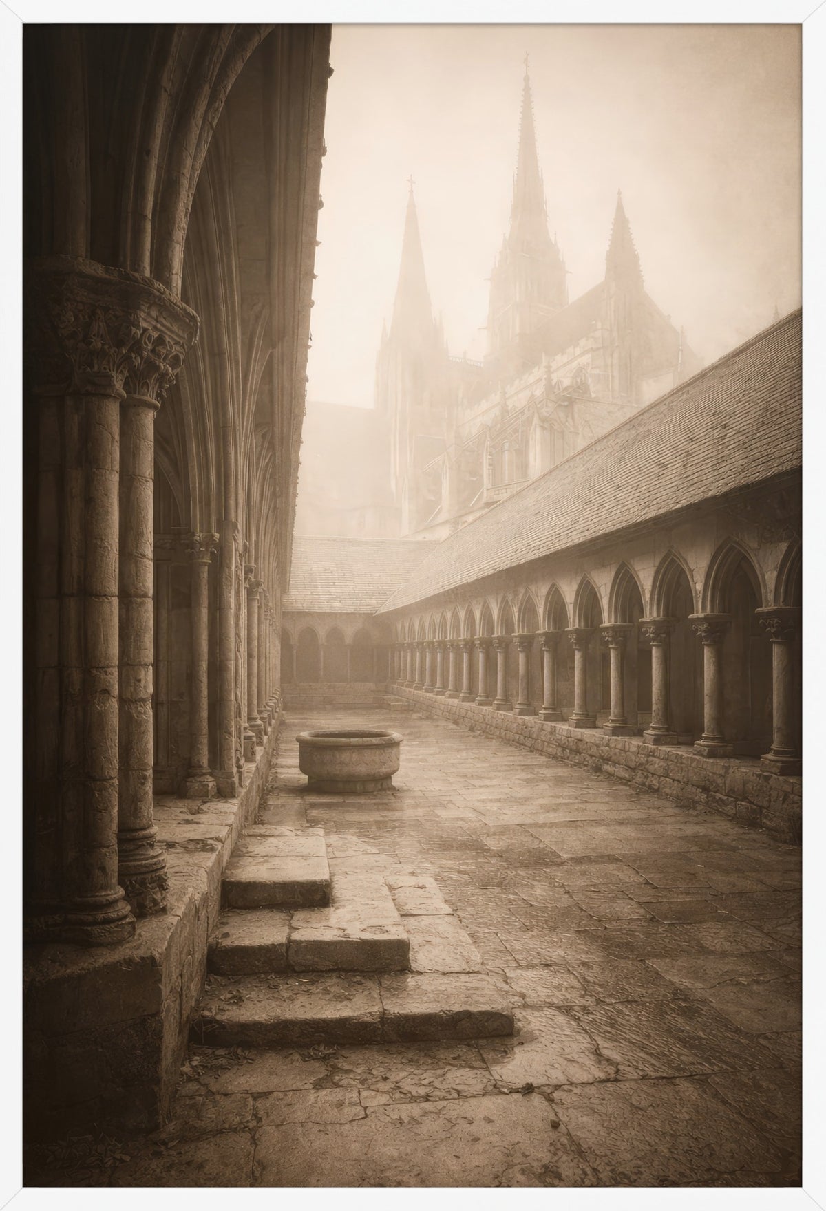 Cloister in the Mist — poster in a white frame, front view