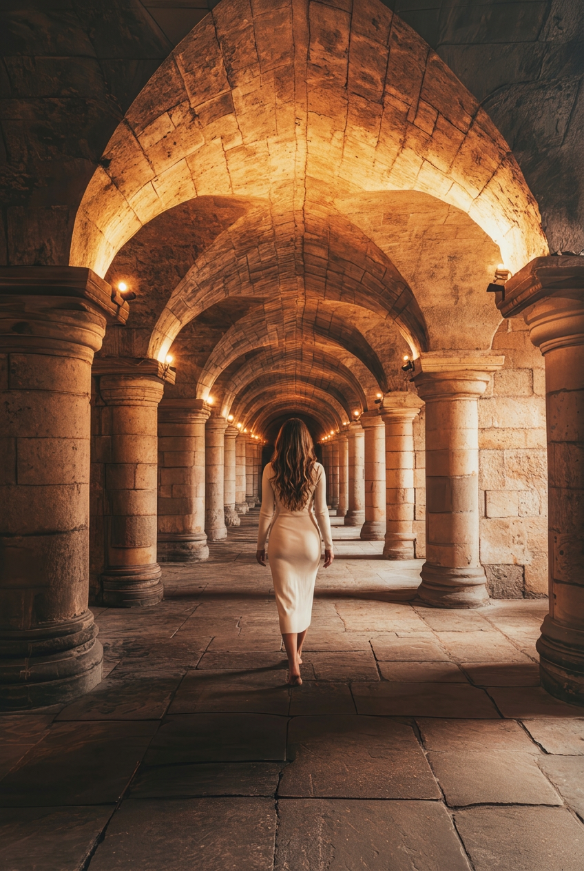 Eternal Colonnade — immersive scene, a woman inside the image