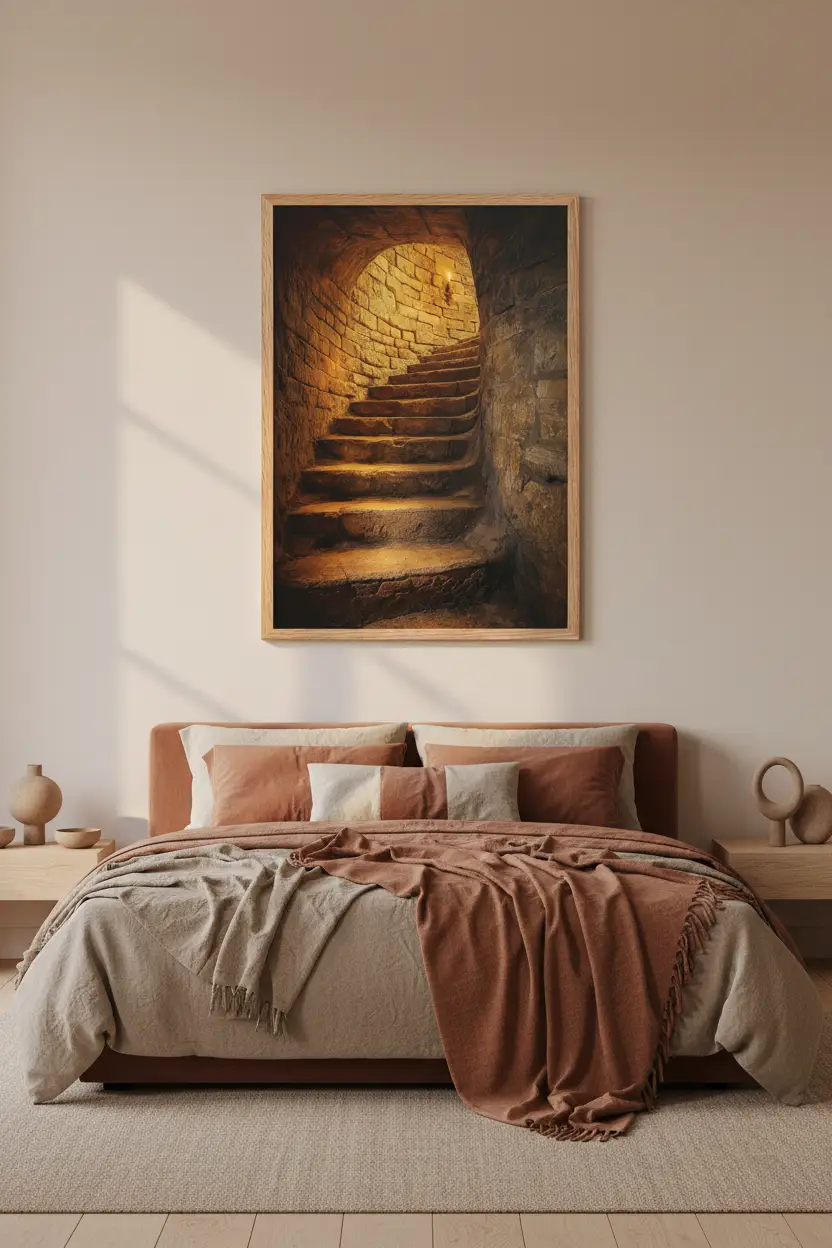 Crypte Dorée — Affiche murale minimaliste ocre et pierre lumière méditerranéenne — affiche murale minimaliste | Cassili-home