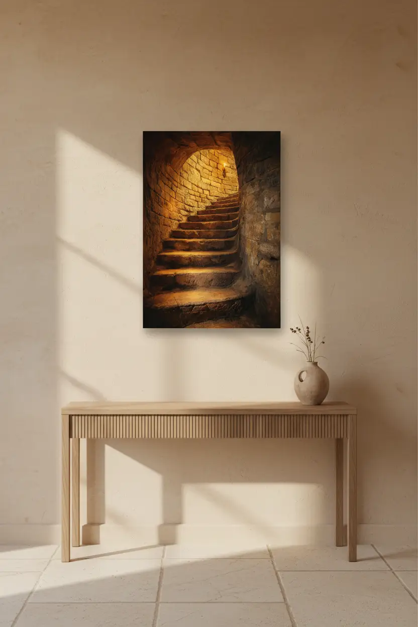 Crypte Dorée — Affiche murale minimaliste ocre et pierre lumière méditerranéenne — affiche murale minimaliste | Cassili-home