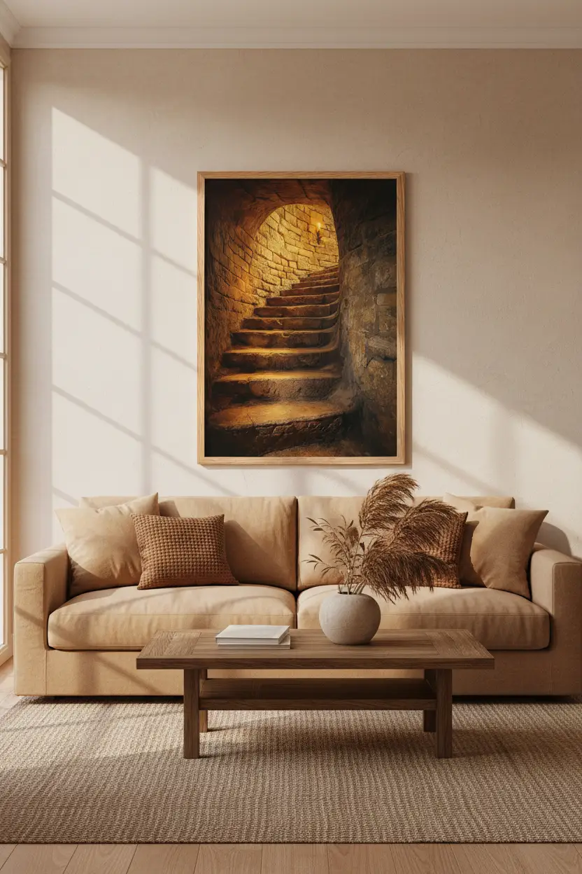 Crypte Dorée — Affiche murale minimaliste ocre et pierre lumière méditerranéenne — affiche murale minimaliste | Cassili-home