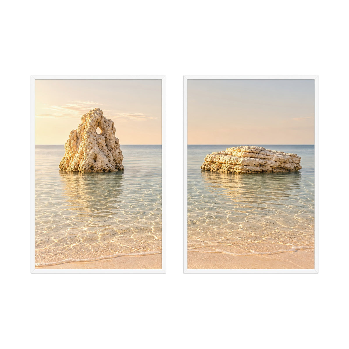 The Two Rocks — framed diptych, white frames