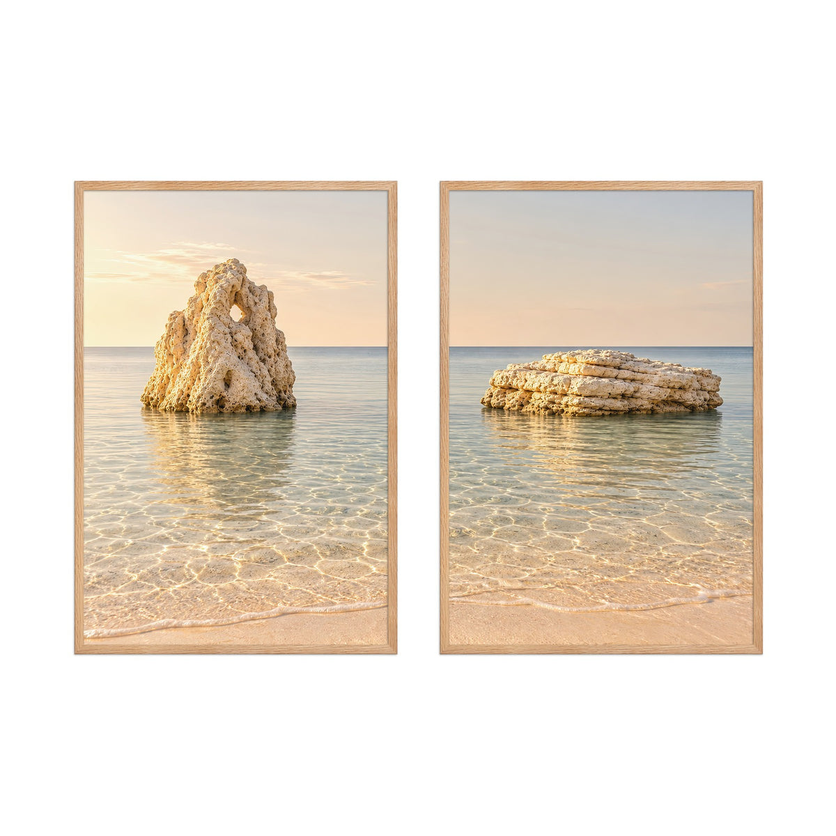 The Two Rocks — framed diptych, solid oak frames