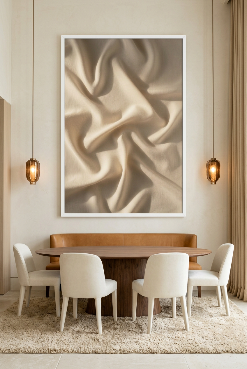 Silk Drape — poster in a white frame in a dining room