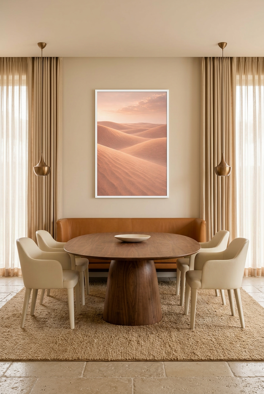 Dunes of Light — poster in a white frame in a dining room