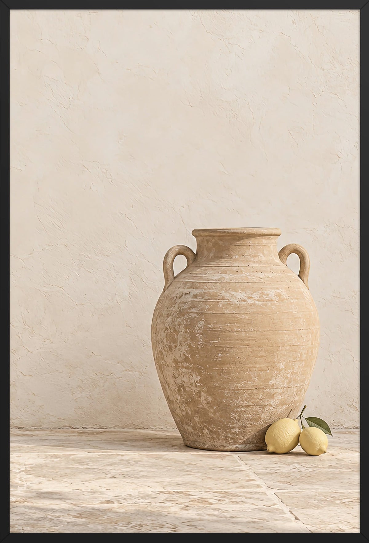 The Amphora with Lemons — black frame, 61 × 91 cm