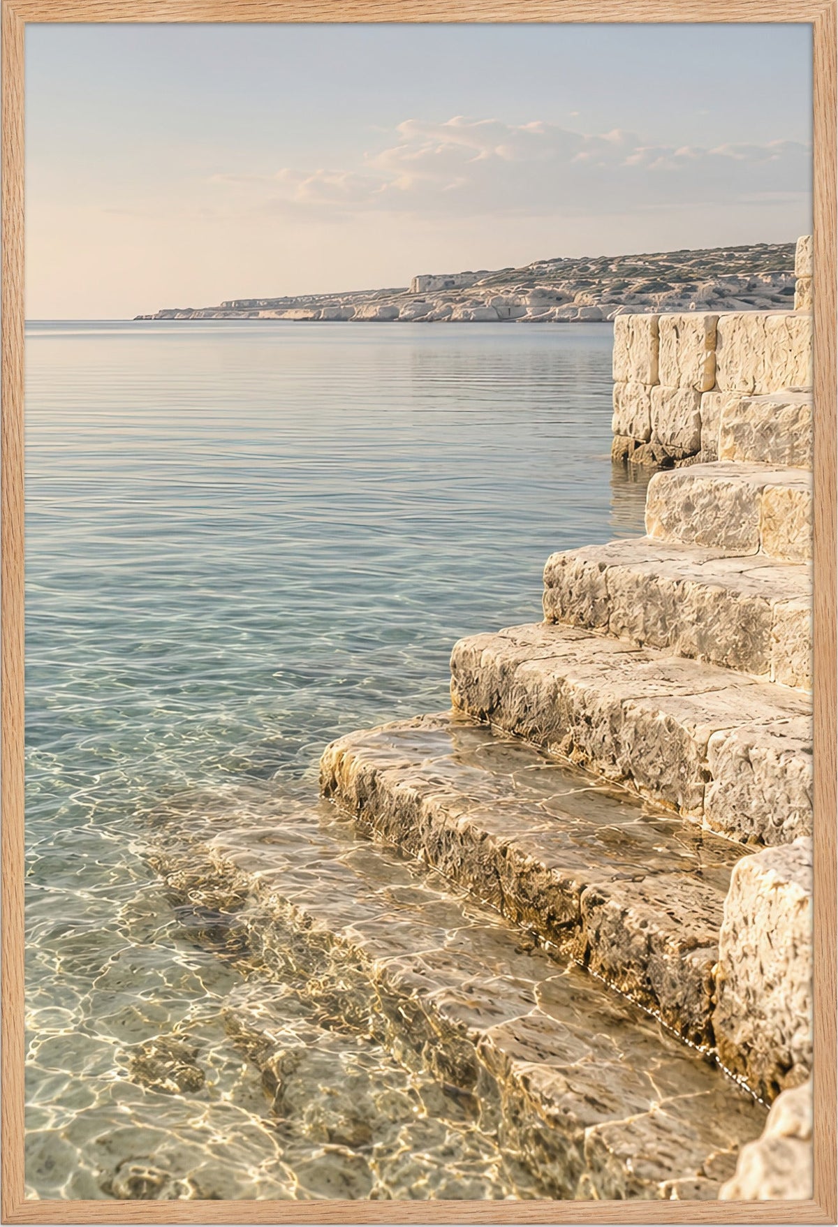 Steps into the Water — solid oak frame, 61 × 91 cm