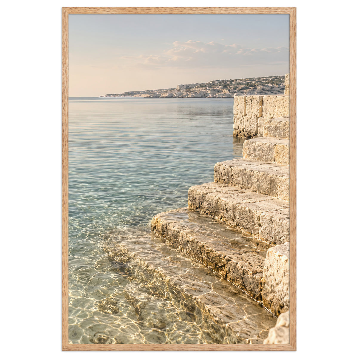 Stufen ins Wasser — Rahmen aus massiver Eiche, 61 × 91 cm