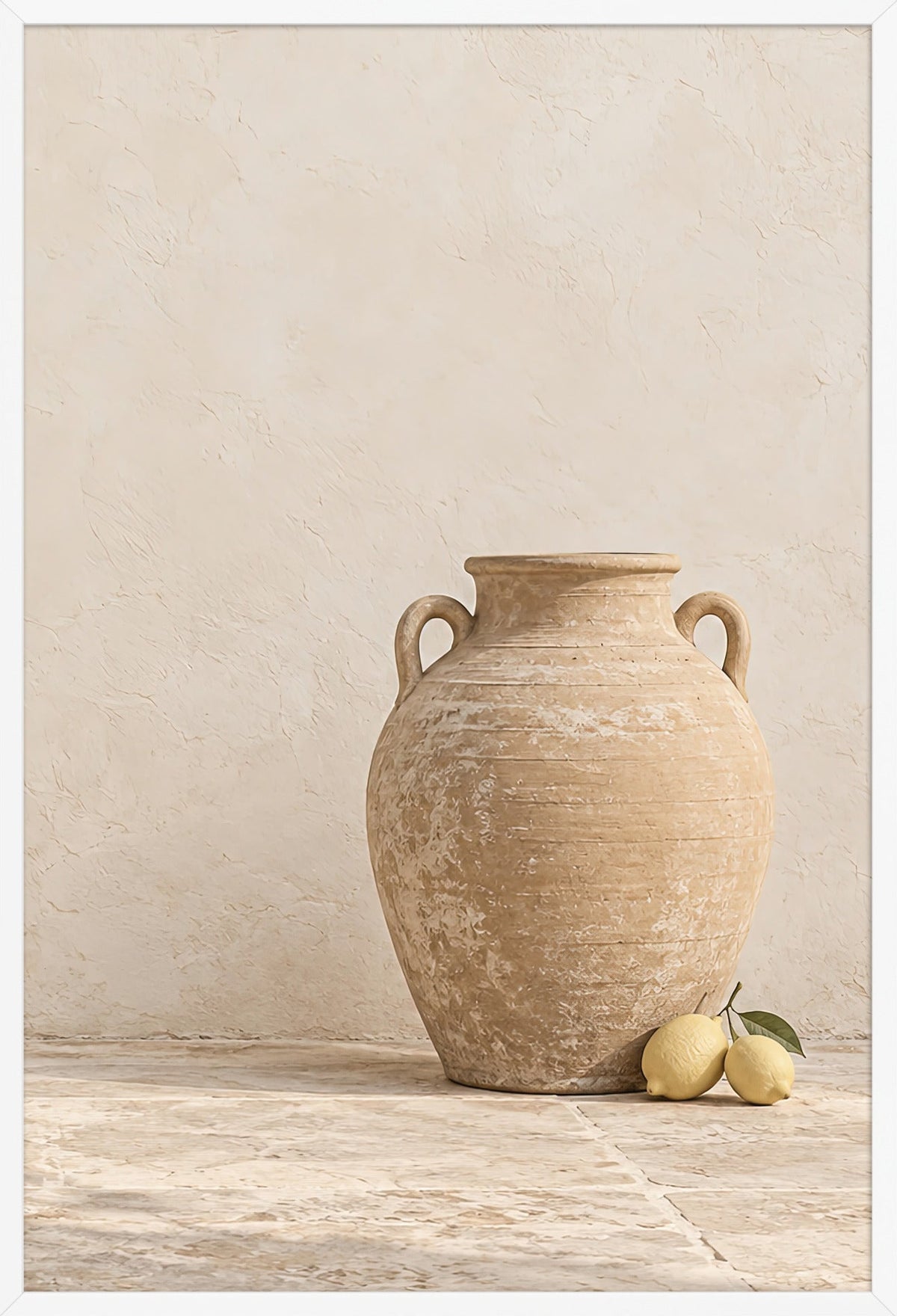 The Amphora with Lemons — white frame, 61 × 91 cm