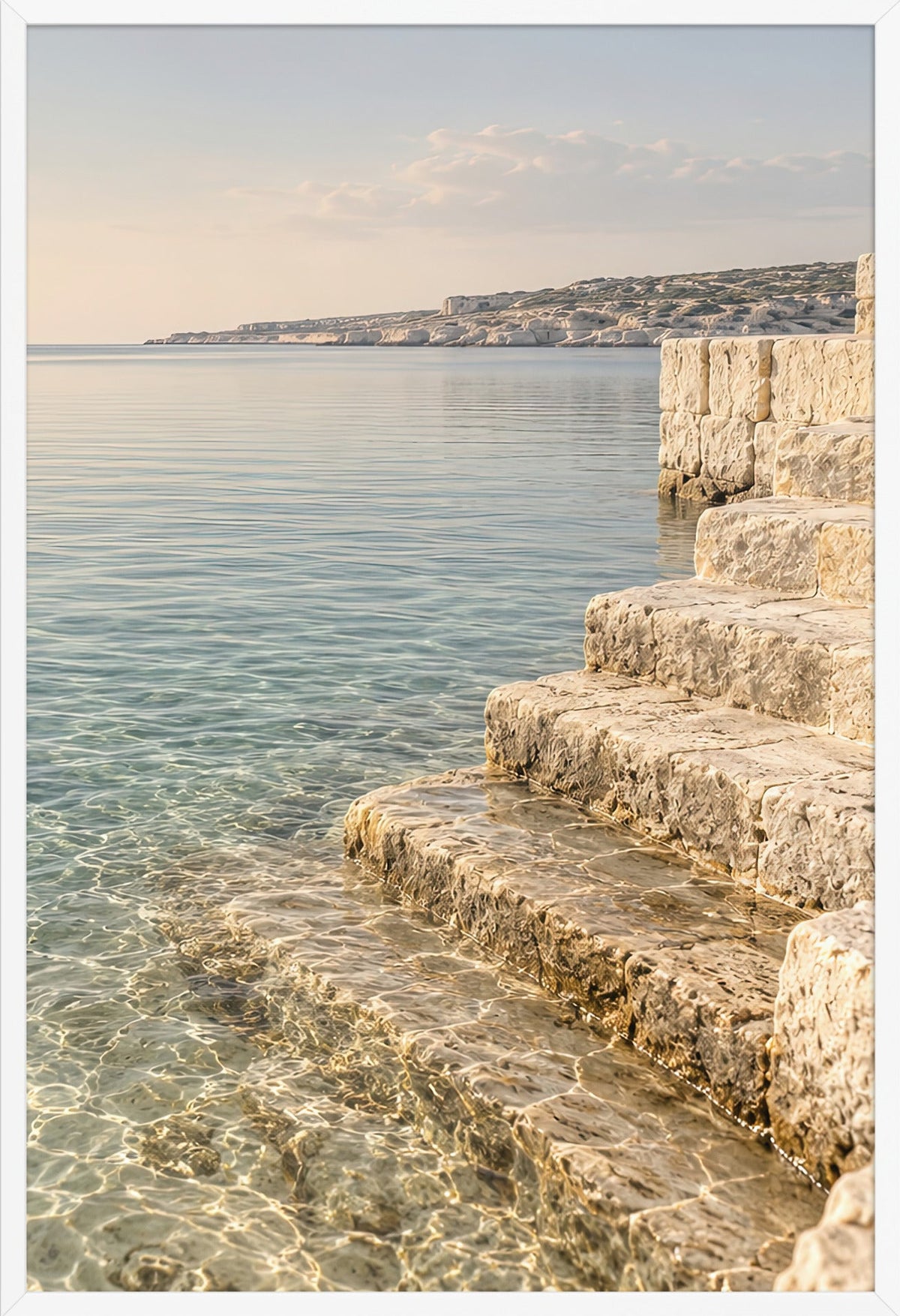 Steps into the Water — white frame, 61 × 91 cm