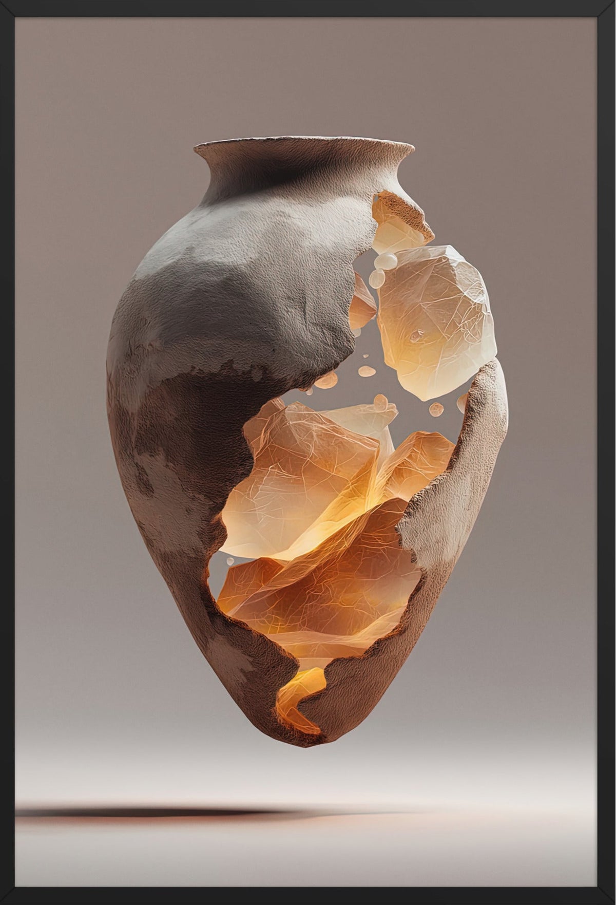 Den Kluvna Amforan — med svart ram, 61 × 91 cm