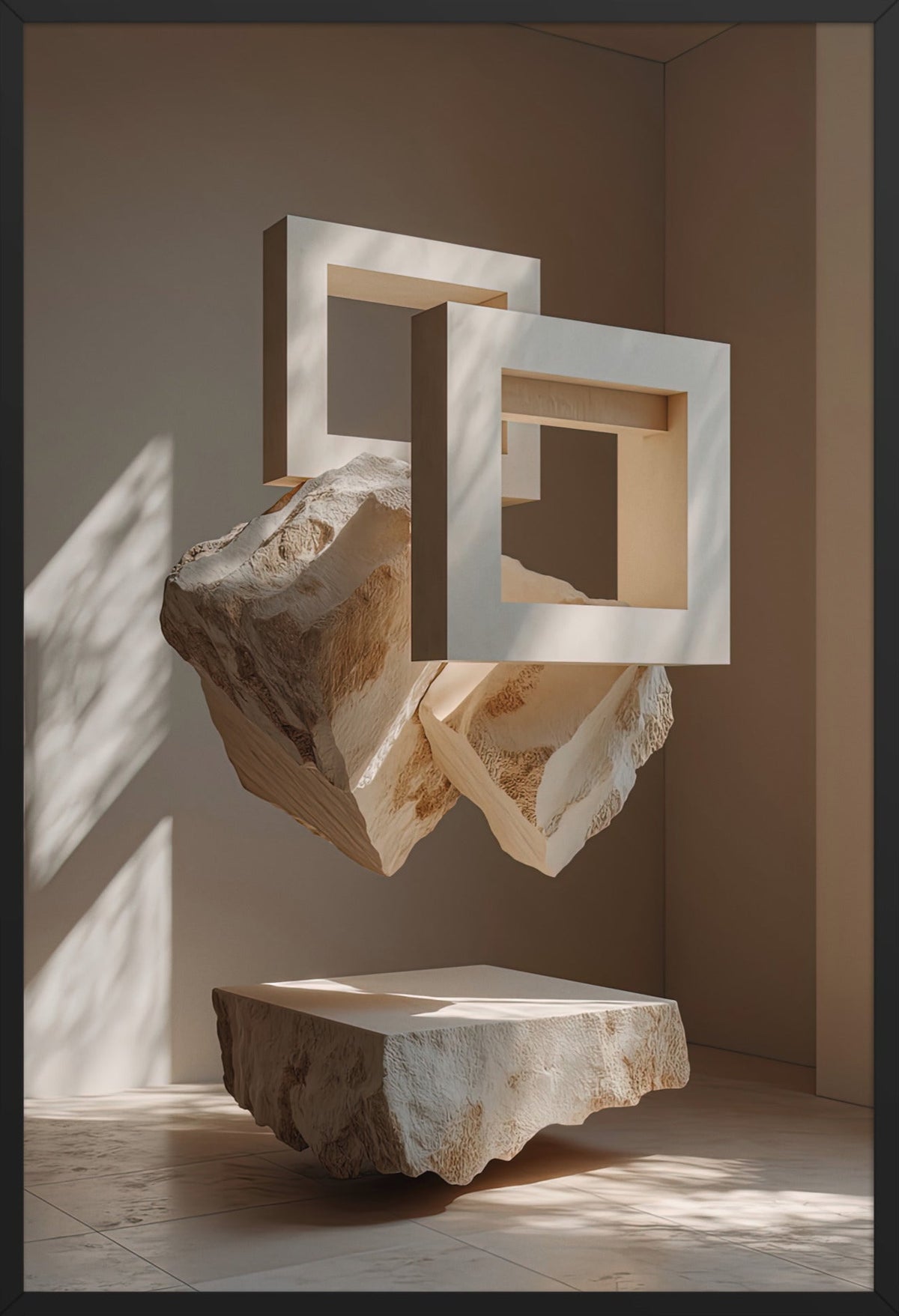 Der Schwebende Stein — gerahmt in Schwarz, 61 × 91 cm