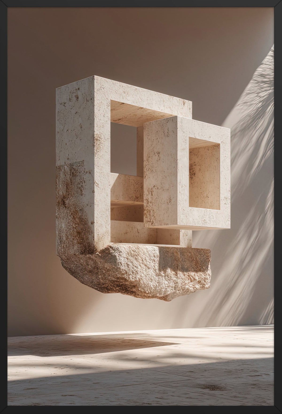 The Hollowed Block — framed in black, 61 × 91 cm