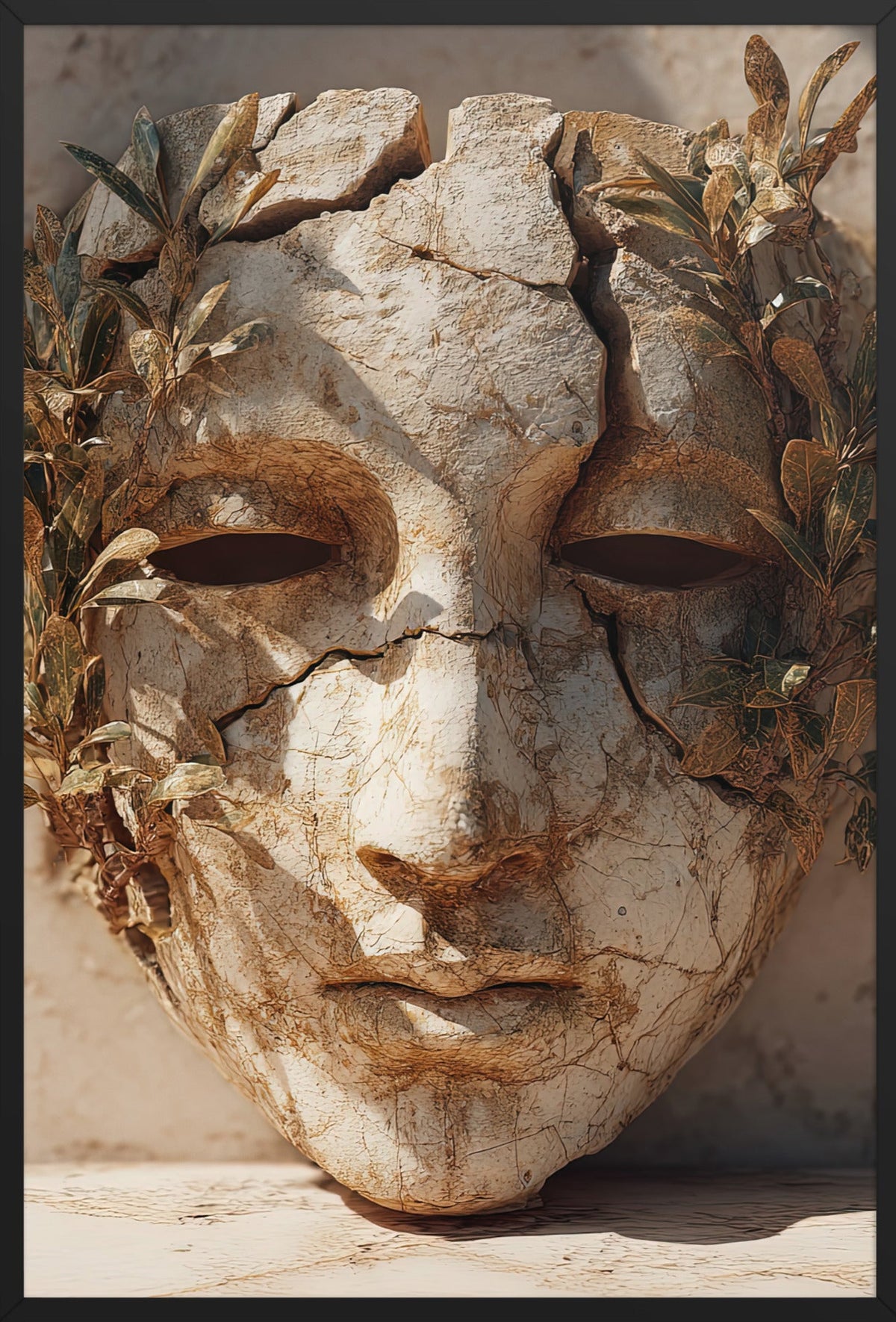Das Gesicht mit Zweigen — gerahmt in Schwarz, 61 × 91 cm